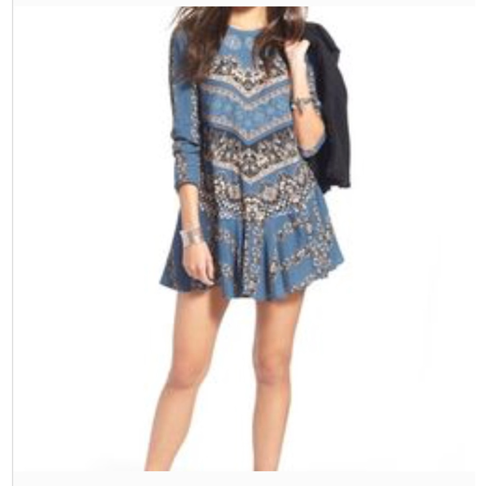 Vintage Y2k Free People smooth talker blue floral print tunic mini dress medium